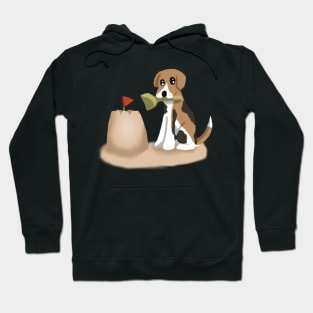 Beagle dog puppy cutely building a sand castle Hoodie